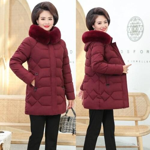 Womens winter jacket autumn new cotton suit middle-aged temperament mother dress to increase thick fur collar cotton coat