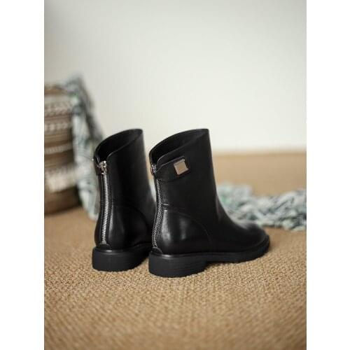 2020 New Women Winter Boots Soft Bottom Genuine Leather Ladies Plush Warm Motorcycle Boots Shoes Woman Fashion Footwear