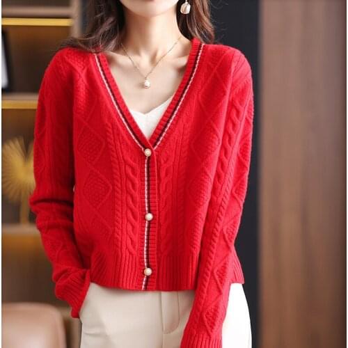 Autumn and winter fashion New Sweater womens Cashmere Cardigan long sleeve 100% Wool sweater Women Short knit cardigan jacket