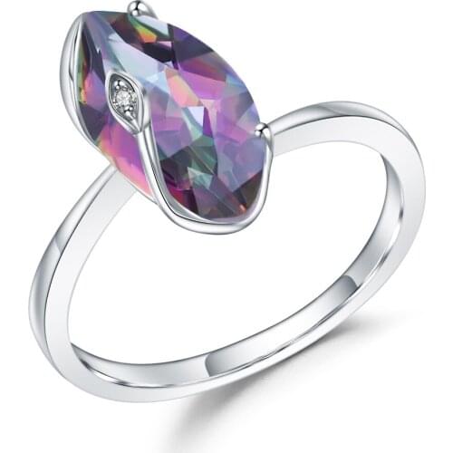GEMS BALLET 2.49Ct Natural Rainbow Mystic Quartz Marquise Ring 925 Sterling Silver Gemstone Rings For Women Wedding Jewelry