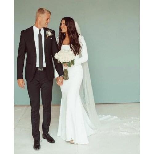 Vintage Square Neck Mermaid Wedding Dresses Long Sleeve Custom Sexy Open Back Bridal Gown For Women Robe De Mariage