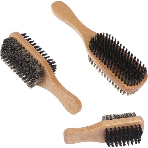 1X Mens Boar Bristle Hair Brush Wooden Curly Wave Brush Styling Beard Hairbrush