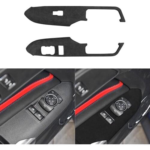 2PCS Suede Car Window Lifter Control Decorative Cover Panel Strip for Ford Mustang 2015-2019 Car Interior Accessories
