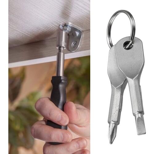 2pcs Portable Key Shape Screwdriver Repair Tool Kit Straight Cross Slotted Phillips Screwdrivers Keychain for Home Hand Tools