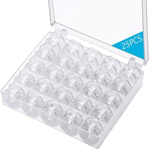 25pcs Sewing Machine Bobbins Multiple Bobbins with Storage Case Plastic Transparent Sewing Machine Household Accessories