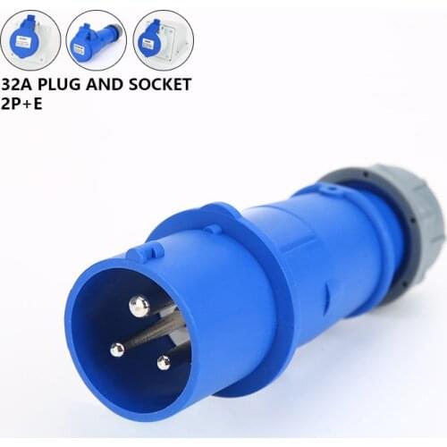 32A 3 Pin 220V-250V IP44 2P+E Electric Waterproof Industrial Male/Female Connector Power Industrial Plug & Socket