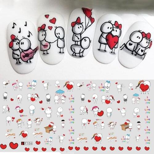 3D Valentines Day Nail Art Sticker Lover Letter Cute Girl Cartoon Slider Full Wrap Stickers On Phone Nail Art Accessories SAF106