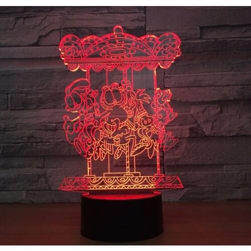 3d Stereo Lights Carousel Creative Decoration Led Personality Lamp Night light Bedside lamps on Batteries 3D Light 7 Colors Gift