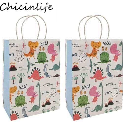 Chicinlife 5Pcs Dinosaur Paper Bags Kids Birthday Party Gift Candy Packaging Bags Baby Shower Jungle Dinosaur Party Supplies