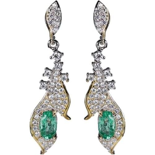 925 Sterling Silver Emerald CZ Paved Dangle Earrings Wedding Party A1097