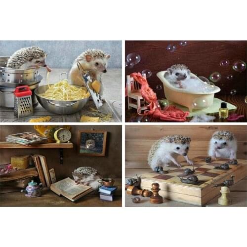 100% Full Square Round Drill 5D DIY Diamond Painting Hedgehog coffee 3D Embroidery Cross Stitch Painting Home Decoration
