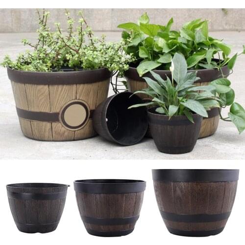 Resin Barrel Planter Indoor Outdoor Large Flower Pot Garden Decor Pots