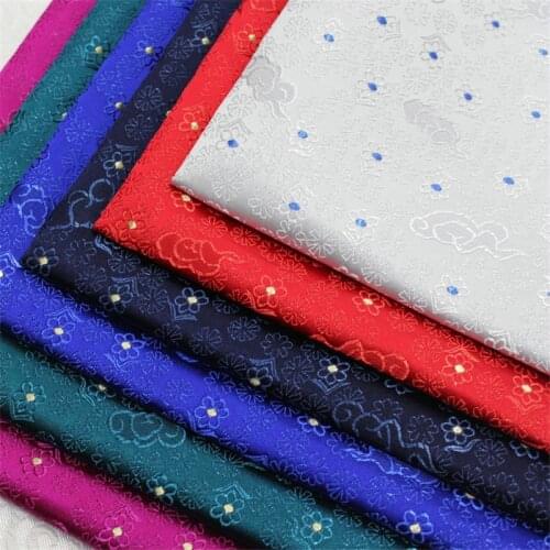 CF660 Solid Color Flowers Clouds Embroidery Jacquard Silk Brocade Fabric Chinese Dress Buddhism Clothes Chinese Household Cloth
