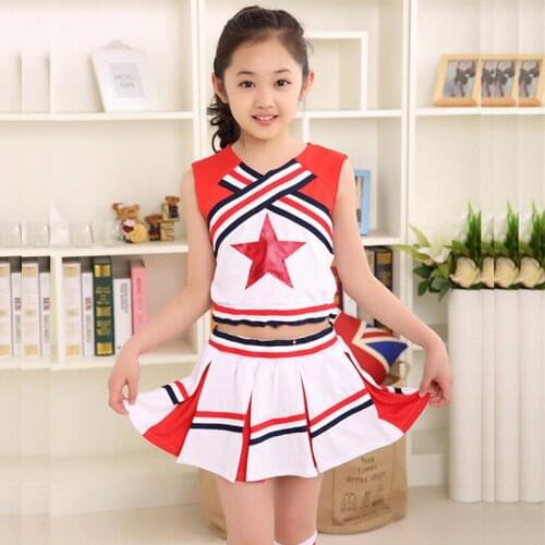 Kids Cheerleader Costume for Girls Dancewear Outfit Tops with Pleated Cheerleading Skirt Childrens Cheerleading Costumes