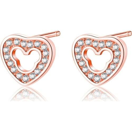 Erluer Mickey Stud Earring For Women Aaa Zirkon Crystal Wedding Bride Jewelry Girls Fashion Rose Gold Silver Earrings