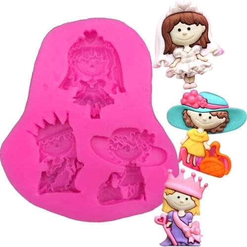 Princess Bride girl Shape fondant silicone mold kitchen baking chocolate pastry candy Clay making cupcake decoration tools F0119