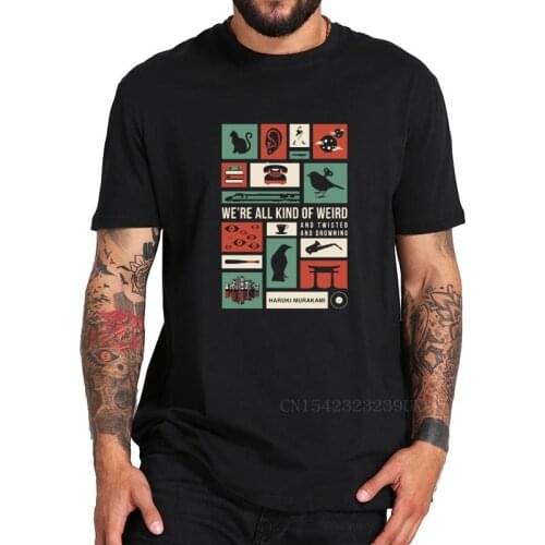 Haruki Murakami Cat T Shirt Japanese Writer Tshirt 100% Cotton Comfortable Premium Tees Tops Drop Ship