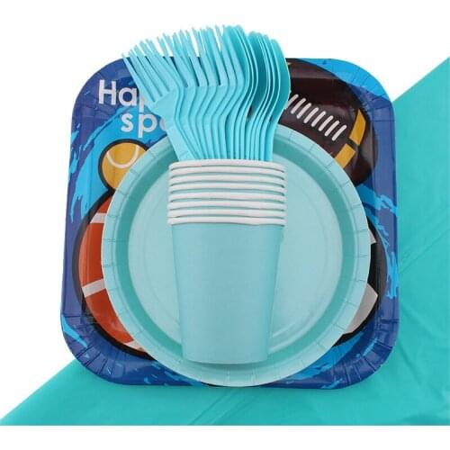 Football Plates Cups Tissues Balloons Straws Disposable Party Tableware Baby Showers Birthday Party Decoration For Kids