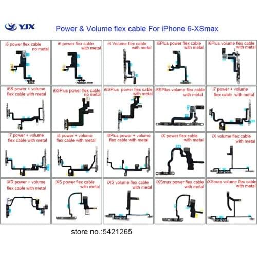 On Off Power Switch Button Flex Cable For iPhone 5 6 6S 7 8 Plus X XS MAX XR Volume Control with Metal Bracket LED Flash Phone