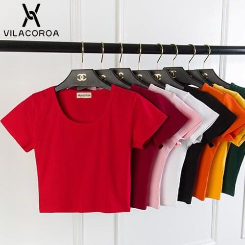 Cotton White T Shirt Women Round Neck Short Sleeve Crop Top Harajuku Womens T-Shirt Casual Female T-Shirt Ropa Mujer 2021