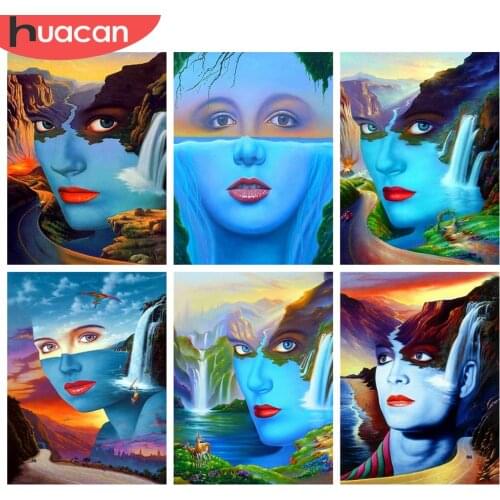HUACAN 5d Diamond Painting Landscape Waterfall Diamond Embroidery Cross Stitch Woman Portrait Rhinestones Mosaic Handmade Gift