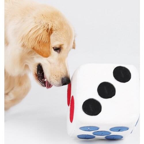 Pet Dog Plush Dice Toy Food Dispenser Treat Puzzle Toy for Puppy Dog Intellegent Training Toy Food Leaking Playing Plush Dice