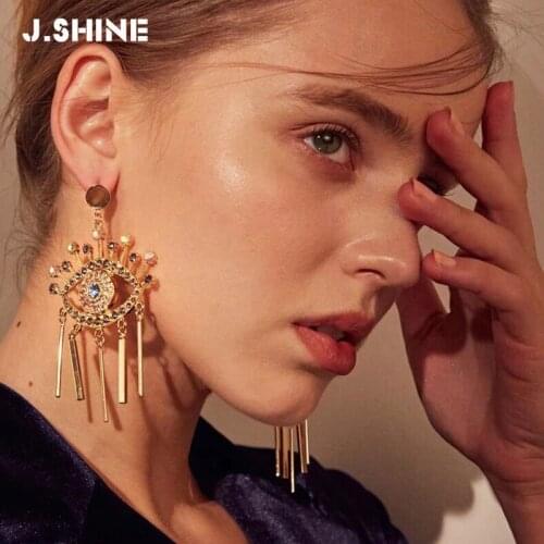 J.Shine New Hot Unique Blue Eyes Crystal Women Earrings Bohemian Long Metal Tassel Drop Hanging Earrings Jewelry Accessories