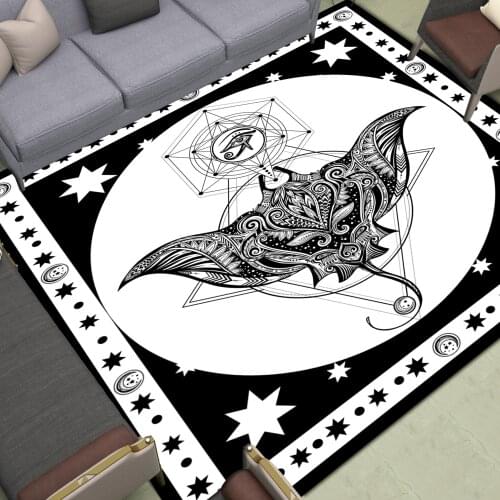 Black White Bat Area Rugs Hexagram Tarot Card Carpet Home Living Room Bedroom Bathroom Decor Print Floor Mat Large