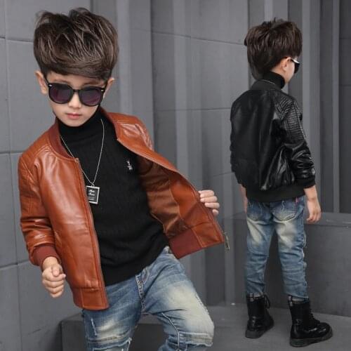 New Baby Boy Leather Jacket Boys Coat Black and Brown Color Children Jackets Manteau Garcon Kids Jacket 6CT107