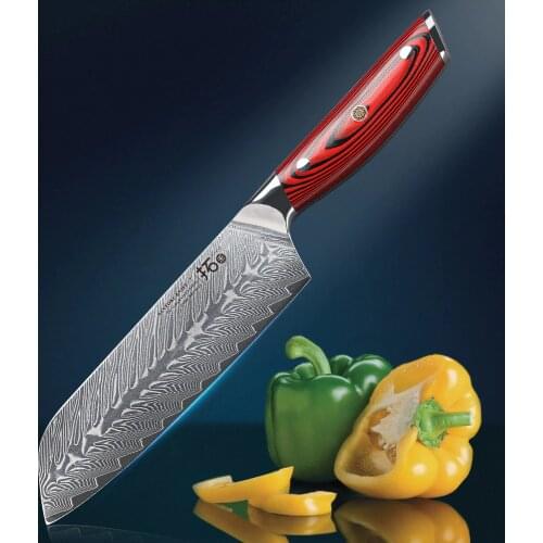TURWHO 7'' inch Santoku Kitchen Knives 67 Layers Damascus Steel Chef Knife G10 Handle Dealing with Meat Fruit Vegetables