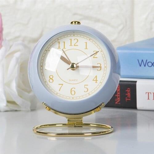 Retro Metal Alarm Clock Desktop Round Night Light Alarm Clock Bedside Desktop Home Bedroom Decoration