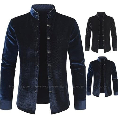 Mens Long Sleeve T-Shirt Noble Palace Gold Velvet Blouse Fashion Tee Tops Warm Jackets Coat Medieval Victorian Party Costumes