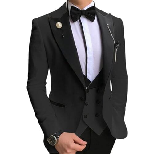 Men Suits 3 Pieces Slim Fit Business Suits Groom Champagne Noble Grey White Tuxedos for Formal Wedding suit (Blazer+Pants+Vest)