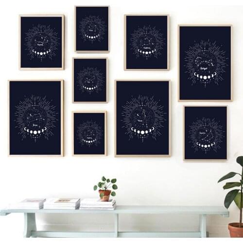 Black White Sky Moon Constellation Wall Art Canvas Painting Nordic Posters And Prints Wall Pictures For Living Room Kids Decor