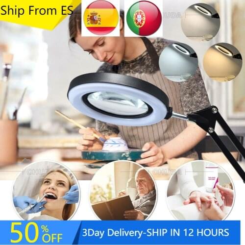 Ship From ES RU 5X Magnifying Glass Desk Lamp Magnifier LED Light Foldable Reading Lamp with Three Dimming Modes USB Power