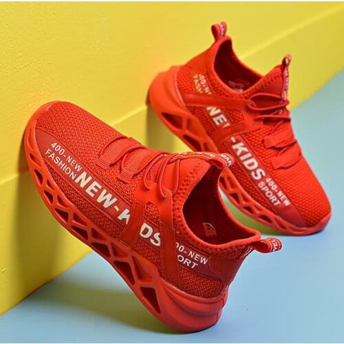 New Kids Casual Shoes Boys Breathable Non-slip Sneakers Outdoor Sport Shoe Slip On Super Light Basket Footwear Red Spring Autumn