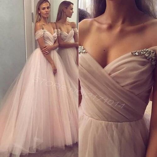 2020 New Fashion Custom Made Pretty Graceful Tulle Beaded Sweetheart Off The Shoulder Backless A-line Long Formal Prom Dresses