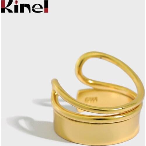 Kinel New Korean Style Simple Irregular Double-layer Smooth Silver 925 Jewelry Personality Geometric Opening Rings
