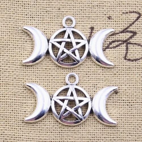 12pcs Charms Triple Viking Moon Star Goddess 16x30mm Antique Silver Color Pendants DIY Making Findings Handmade Tibetan Jewelry