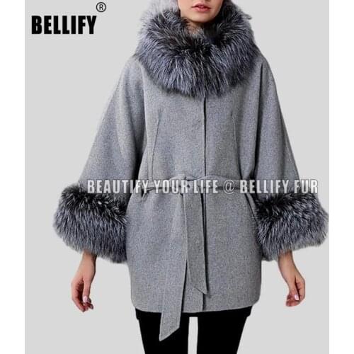 Latest Collections Fashion real fox Fur cuff rings genuine cashmere Cape coats