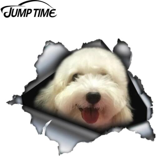 Jump Time 13cmx12.2cm Car Stickers Cute Dog Sticker Torn Metal Decal Wild Animal Funny Car Stickers Window Bumper 3D Car Styling