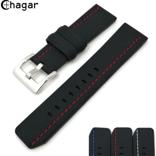 Waterproof Silicone Rubber Watchbands Sport Run Watch strap Stainless Steel Buckle Wrist Bracelet 22mm 24mm watch Accessories