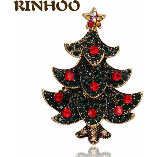 RINHOO Christmas Tree Brooches Women Rhinestone Enamel Pin Fashion Jewelry New Year Gift Exquisite Brooch Pins Coat Accessories