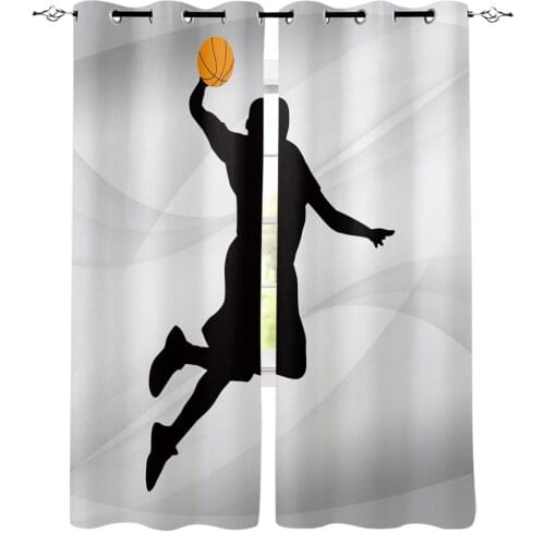 Basketball Sport Grey Print Curtains for Living Room Drapes Cortinas for Kids Boy Girl Bedroom Window Treatments
