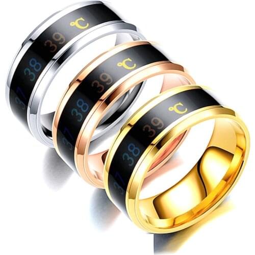 UAGE Smart Sensor Body Temperature Ring Stainless Steel Fashion Display Real-time Temperature Test Finger Ring