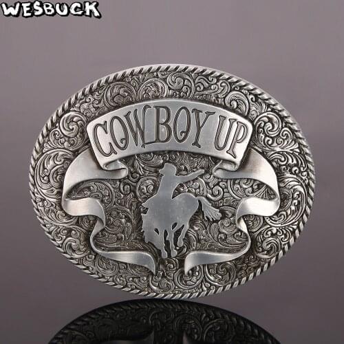 WesBuck Brand Horse Cow Boy Up Buckles Meltal Cool Flower Belt Buckles For Men Belt Buckle Western Belt Cowboy Cowgirl