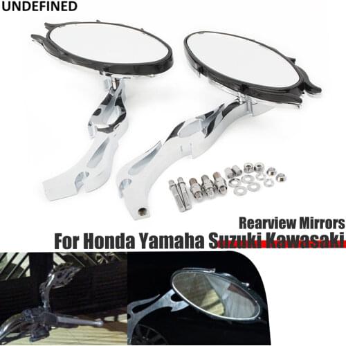 Rearview Mirrors Chrome Flame Oval Custom Rear Side Mirror for Honda Yamaha Suzuki Kawasaki Cruiser Chopper Motorcycle Mirrors