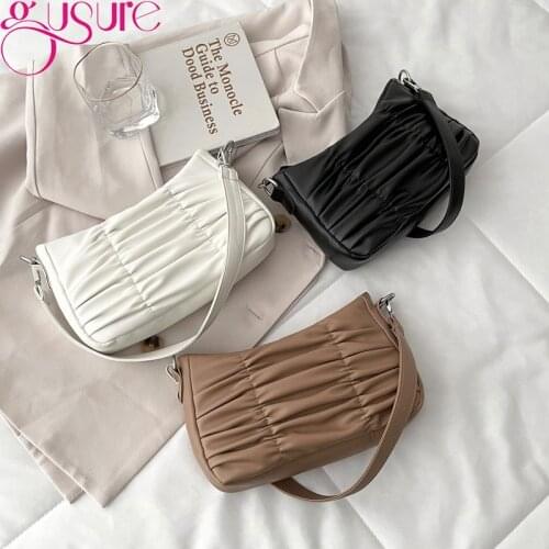 Gusure Summer Underarm Purse Luxury Design Hobo Bag For Women PU Leather Mini Handbag Small Shoulder Bag Female Pleated Totes