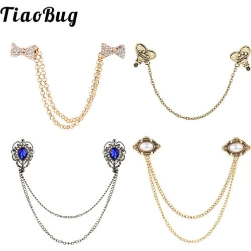 TiaoBug Women Elegant Sweater Shawl Brooch Chain Pin Clip Cardigan Collar Holder Female Vintage Antique Broche Party Accessories