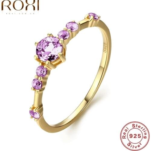 ROXI Elegant Round Purple Gemstones Rings for Women Wedding Ring Finger Rings 925 Sterling Silver Engagement Ring Jewelry Anel